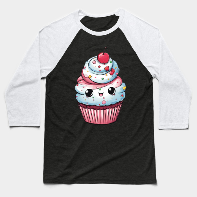 Cute Cupcake Cartoon Baseball T-Shirt by animegirlnft