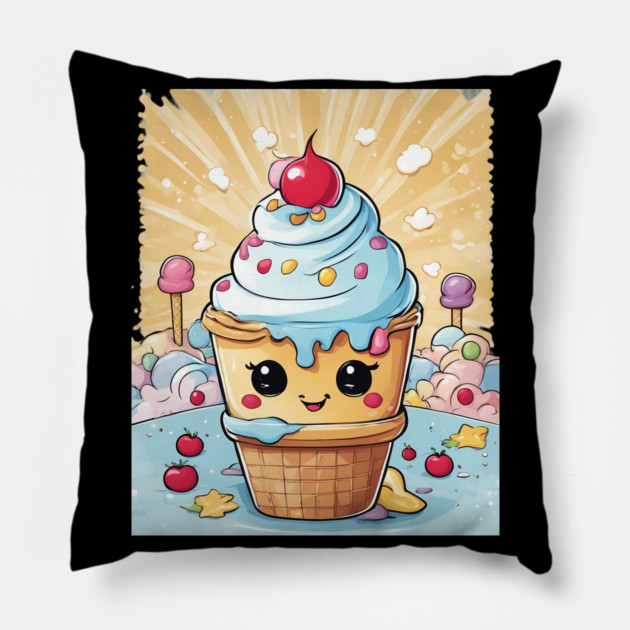 Cute Ice Cream Cartoon Pillow by animegirlnft