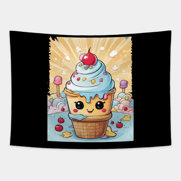 Cute Ice Cream Cartoon Tapestry by animegirlnft