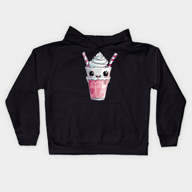 Pink Strawberry Milkshake Kids Hoodie by animegirlnft