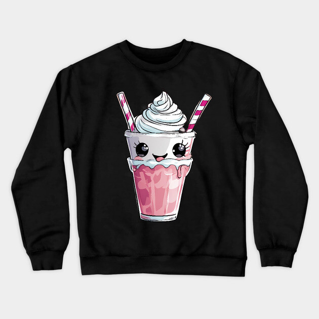 Pink Strawberry Milkshake Crewneck Sweatshirt by animegirlnft