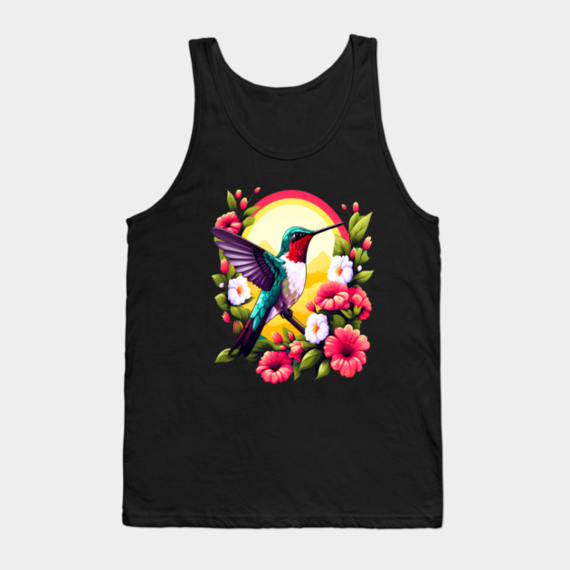 Cute Ruby Throated Hummingbird Surrounded by Spring Flowers Tank Top by BirdsnStuff