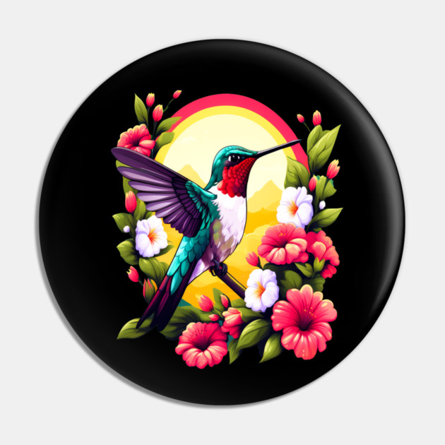 Cute Ruby Throated Hummingbird Surrounded by Spring Flowers Pin by BirdsnStuff