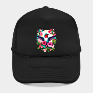 Cute Ruby Throated Hummingbird Surrounded by Spring Flowers Hat