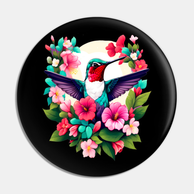 Cute Ruby Throated Hummingbird Surrounded by Spring Flowers Pin by BirdsnStuff