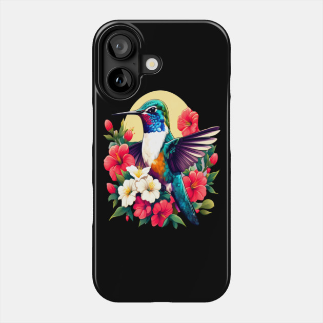 Cute Ruby Throated Hummingbird Surrounded by Spring Flowers Phone Case by BirdsnStuff