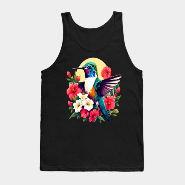 Cute Ruby Throated Hummingbird Surrounded by Spring Flowers Tank Top by BirdsnStuff
