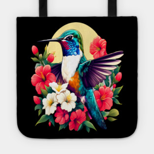 Cute Ruby Throated Hummingbird Surrounded by Spring Flowers Tote