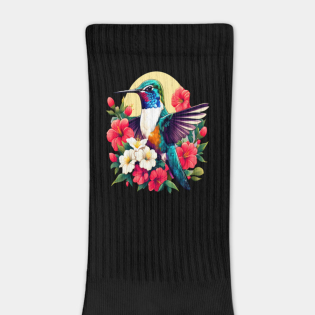 Cute Ruby Throated Hummingbird Surrounded by Spring Flowers by BirdsnStuff