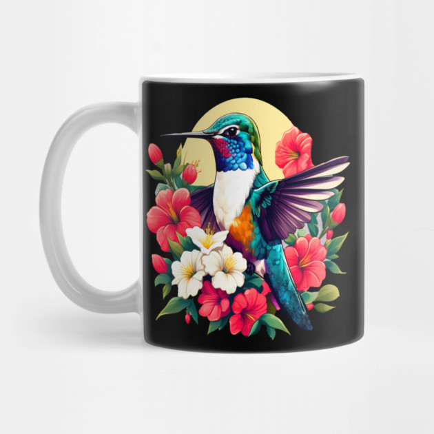 Cute Ruby Throated Hummingbird Surrounded by Spring Flowers by BirdsnStuff