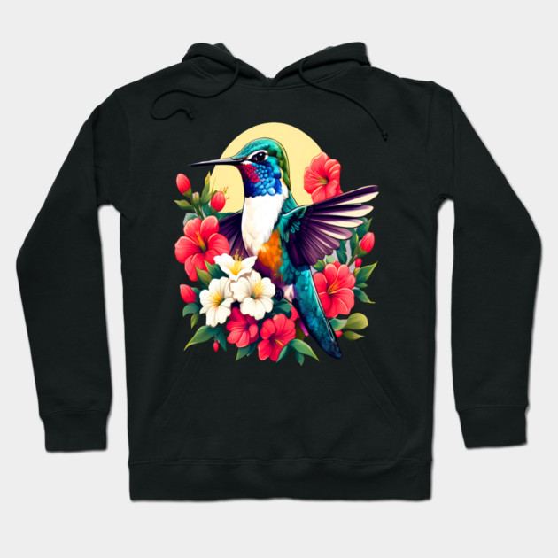 Cute Ruby Throated Hummingbird Surrounded by Spring Flowers Hoodie by BirdsnStuff