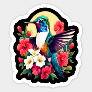 Cute Ruby Throated Hummingbird Surrounded by Spring Flowers Magnet