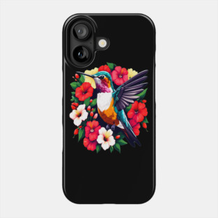 Cute Ruby Throated Hummingbird Surrounded by Spring Flowers Phone Case