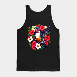 Cute Ruby Throated Hummingbird Surrounded by Spring Flowers Tank Top