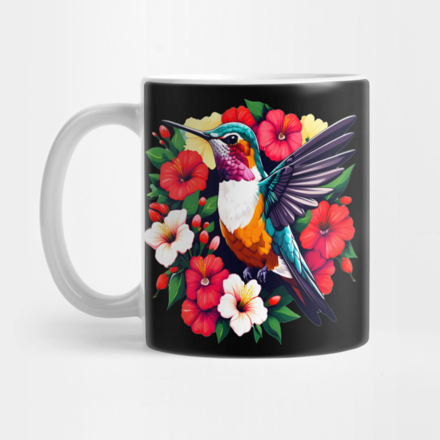 Cute Ruby Throated Hummingbird Surrounded by Spring Flowers by BirdsnStuff