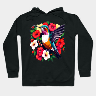 Cute Ruby Throated Hummingbird Surrounded by Spring Flowers Hoodie