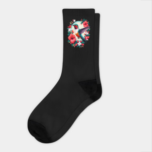 Cute Ruby Throated Hummingbird Surrounded by Spring Flowers Socks