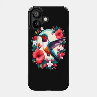 Cute Ruby Throated Hummingbird Surrounded by Spring Flowers Phone Case