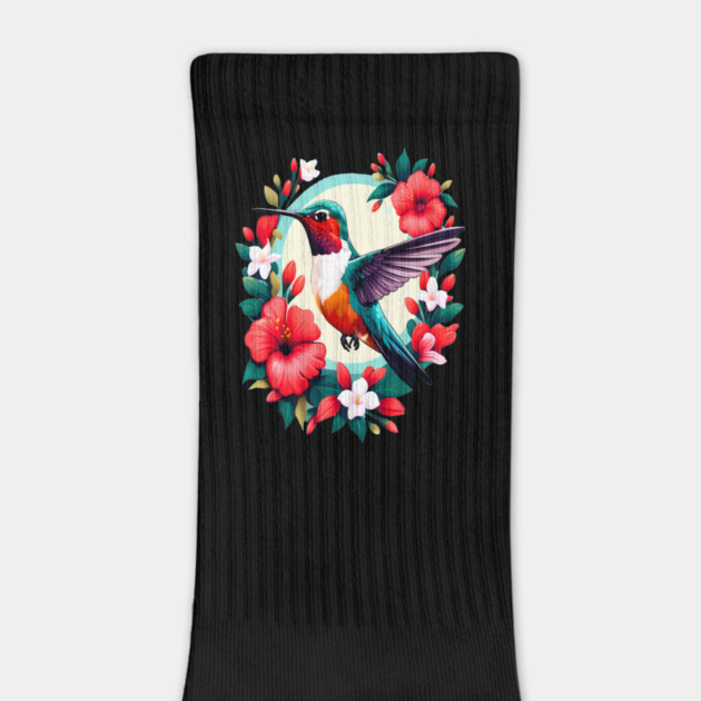 Cute Ruby Throated Hummingbird Surrounded by Spring Flowers by BirdsnStuff