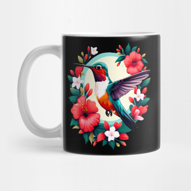 Cute Ruby Throated Hummingbird Surrounded by Spring Flowers by BirdsnStuff