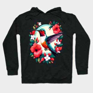 Cute Ruby Throated Hummingbird Surrounded by Spring Flowers Hoodie
