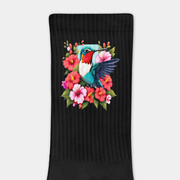 Cute Ruby Throated Hummingbird Surrounded by Spring Flowers by BirdsnStuff