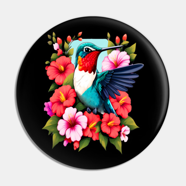 Cute Ruby Throated Hummingbird Surrounded by Spring Flowers Pin by BirdsnStuff