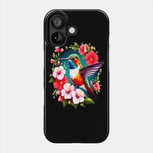Cute Ruby Throated Hummingbird Surrounded by Spring Flowers Phone Case