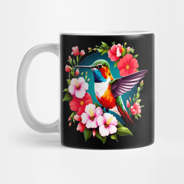Cute Ruby Throated Hummingbird Surrounded by Spring Flowers by BirdsnStuff