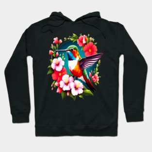 Cute Ruby Throated Hummingbird Surrounded by Spring Flowers Hoodie