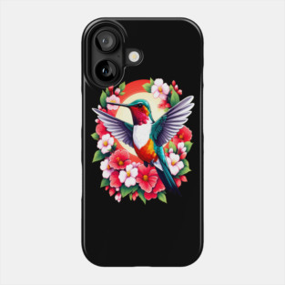 Cute Ruby Throated Hummingbird Surrounded by Spring Flowers Phone Case