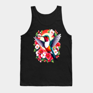 Cute Ruby Throated Hummingbird Surrounded by Spring Flowers Tank Top