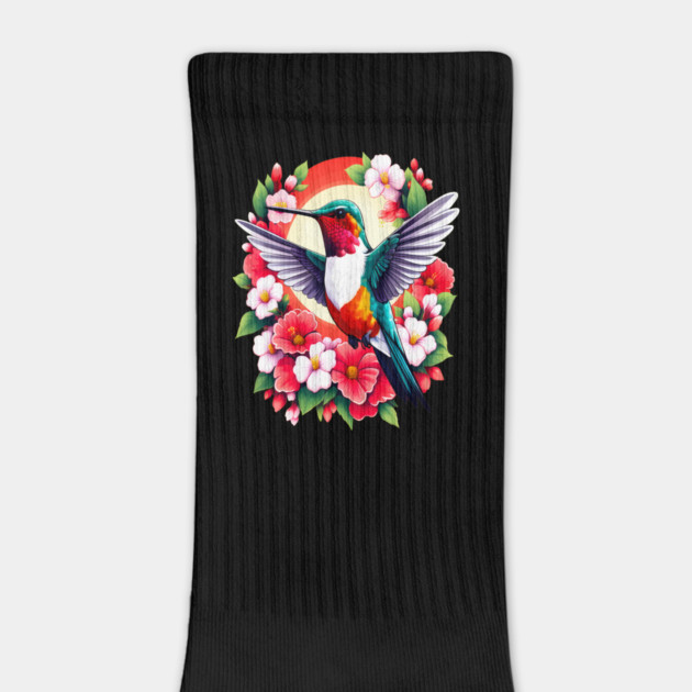 Cute Ruby Throated Hummingbird Surrounded by Spring Flowers by BirdsnStuff