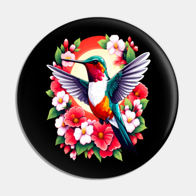 Cute Ruby Throated Hummingbird Surrounded by Spring Flowers Pin by BirdsnStuff