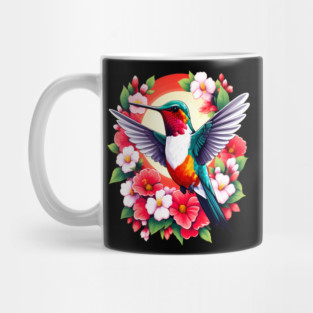 Cute Ruby Throated Hummingbird Surrounded by Spring Flowers Mug