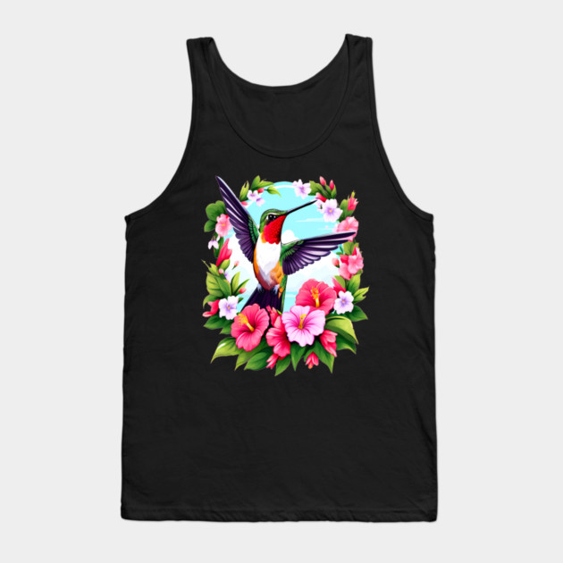 Cute Ruby Throated Hummingbird Surrounded by Spring Flowers Tank Top by BirdsnStuff