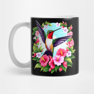Cute Ruby Throated Hummingbird Surrounded by Spring Flowers Mug