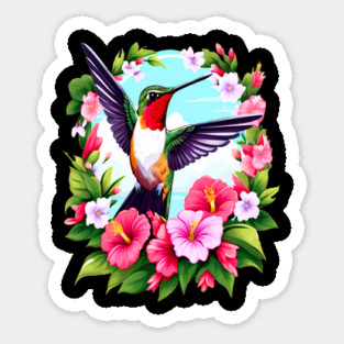 Cute Ruby Throated Hummingbird Surrounded by Spring Flowers Magnet