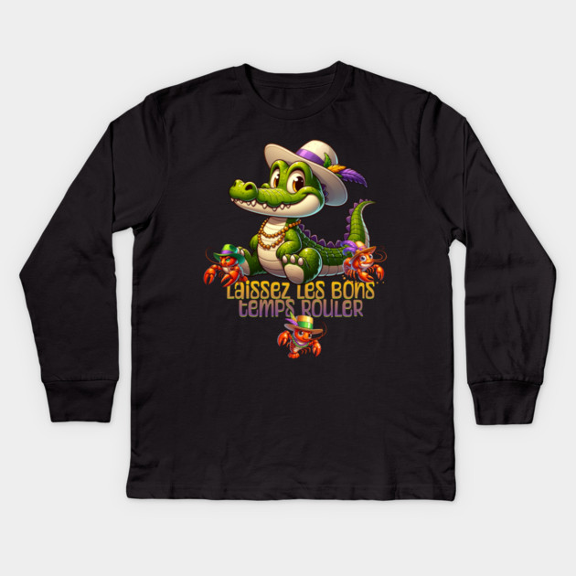 Mardi Gras Party Gator & Crawdads Kids Long Sleeve T-Shirt by HolidayBug