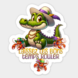 Mardi Gras Party Gator & Crawdads Sticker
