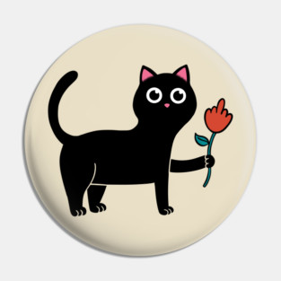 Cat and Flower middle finger Pin