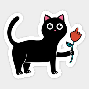 Cat and Flower middle finger Sticker