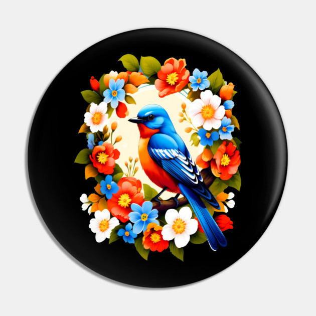 Cute Blue Bird Surrounded by Bold Vibrant Spring Flowers Pin by BirdsnStuff