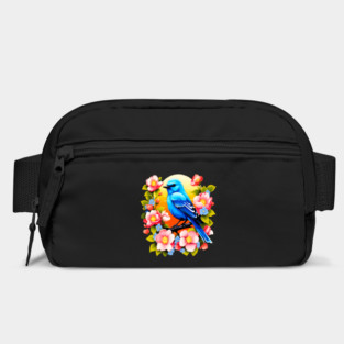 Cute Blue Bird Surrounded by Bold Vibrant Spring Flowers Bag