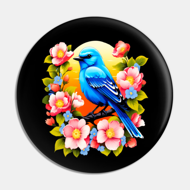Cute Blue Bird Surrounded by Bold Vibrant Spring Flowers Pin by BirdsnStuff