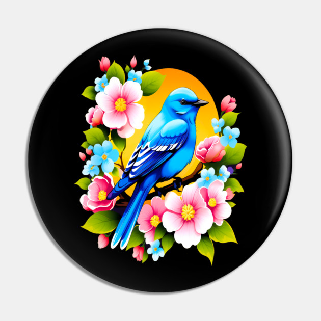Cute Blue Bird Surrounded by Bold Vibrant Spring Flowers Pin by BirdsnStuff