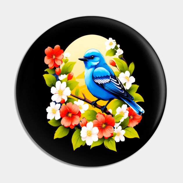 Cute Blue Bird Surrounded by Bold Vibrant Spring Flowers Pin by BirdsnStuff