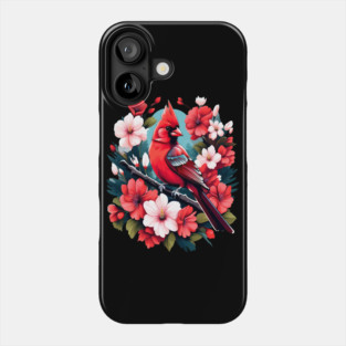 Cute Northern Cardinal Surrounded by Vibrant Spring Flowers Phone Case