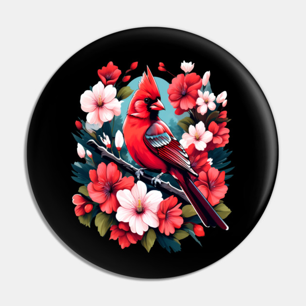 Cute Northern Cardinal Surrounded by Vibrant Spring Flowers Pin by BirdsnStuff