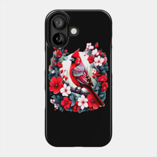 Cute Northern Cardinal Surrounded by Vibrant Spring Flowers Phone Case
